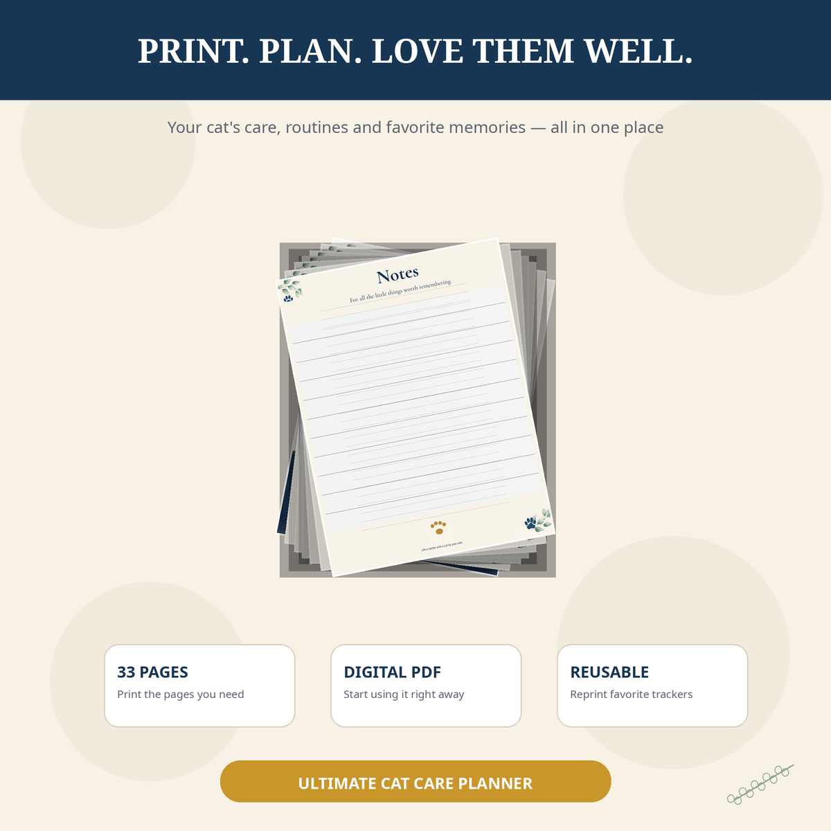 The Ultimate Cat Parent Planner | 30+ Printable Cat Care Pages